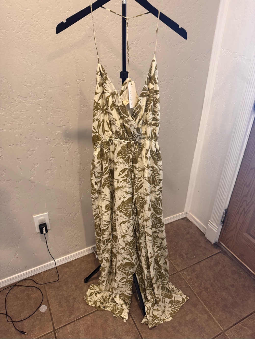 Together Olive Leaf Maxi Jumpsuit on Cream